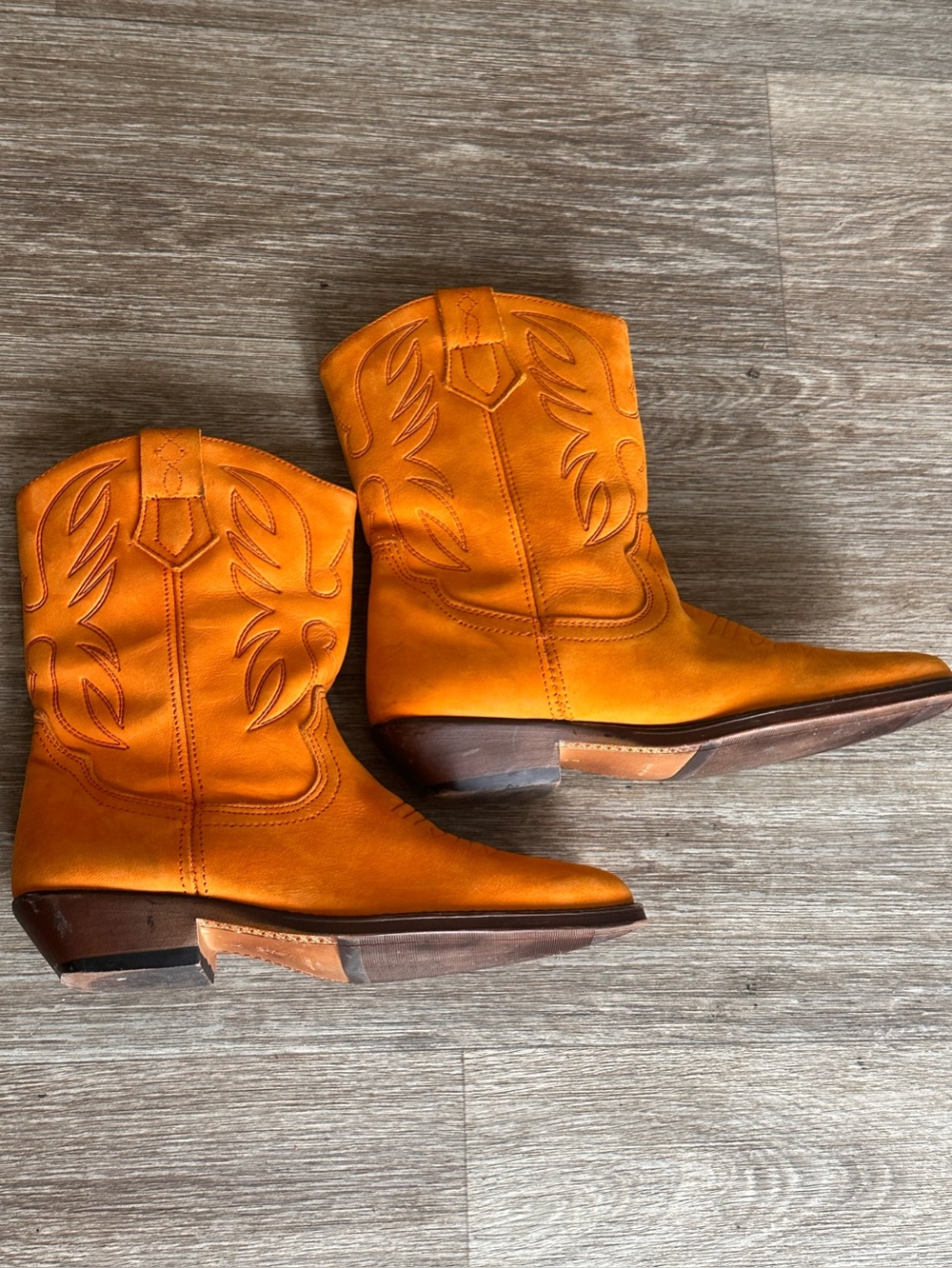 Women's Orange Embroidered Western Ankle Boots